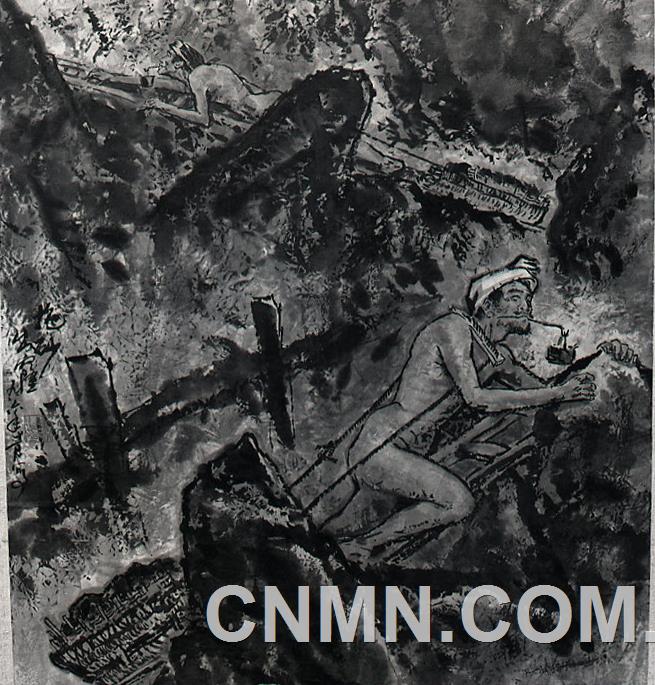 舊社會，水口山礦工在漆黑狹小的坑道匍匐爬行背礦上井