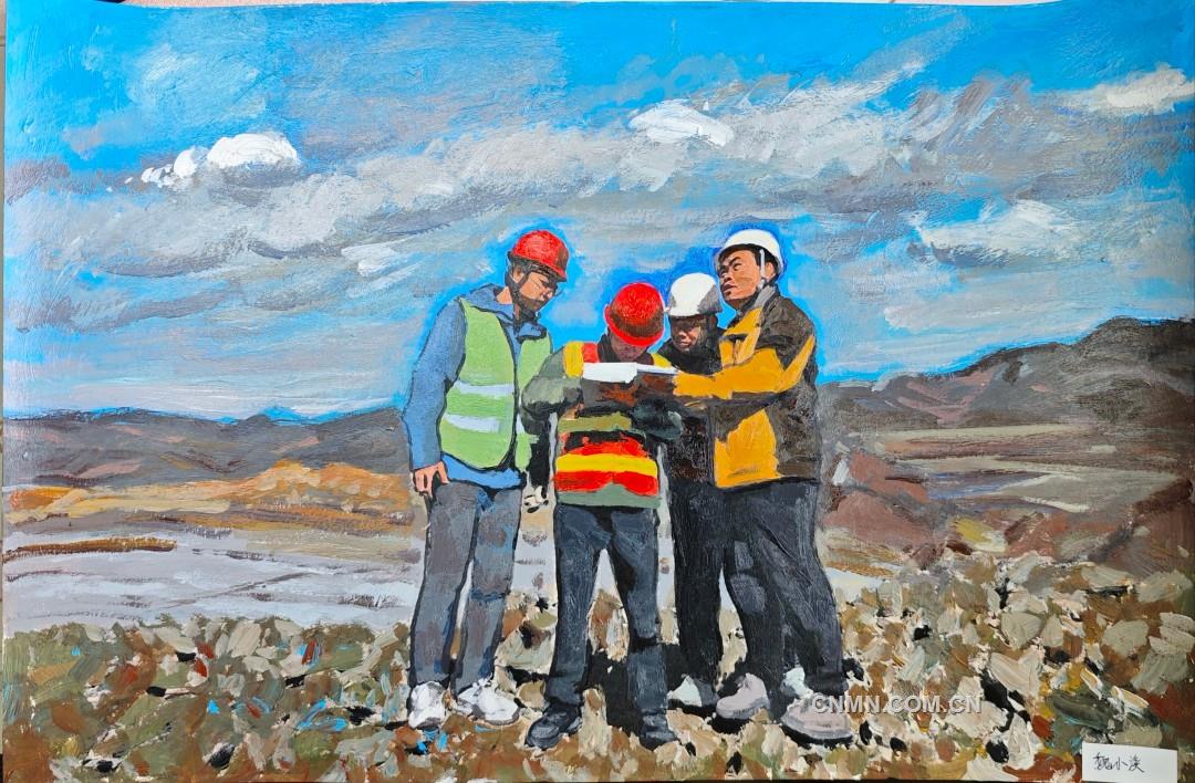 水粉畫 地災排查護平安 魏小溪